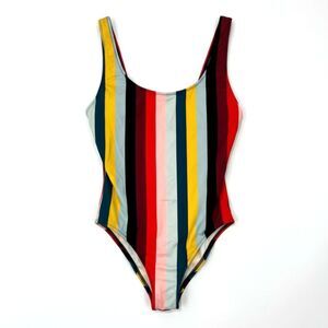 Solid & Striped Multicolored Stripe Scoop Neck High Cut One Piece Swimsuit L